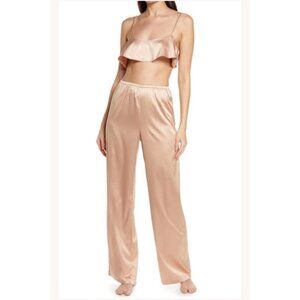 SKIMS Woven Shine Cami + Lounge Pants Set Pink Sand Womens 2X